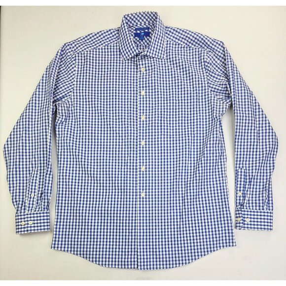 Egara Non Iron Modern Fit Size XLT 17-17.5 Mens Blue White Check Spread Collar - Picture 5 of 9